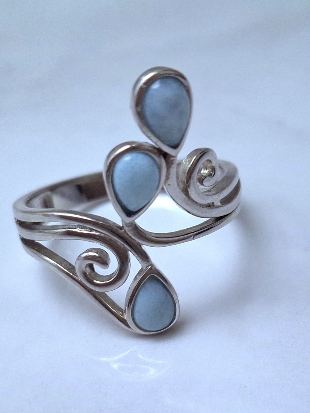 Sterling Silver Teardrop Larimar Open Wrap Ring